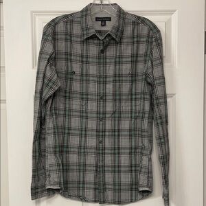 Banana Republic Gray and Green Plaid Casual Shirt